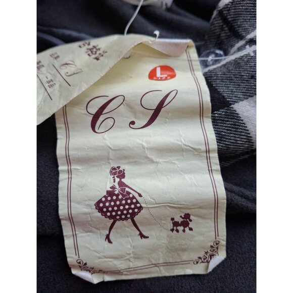 CS Women’s Hooded Peacoat Jacket L Gray Plaid Double Breasted Classic Preppy - Picture 4 of 8